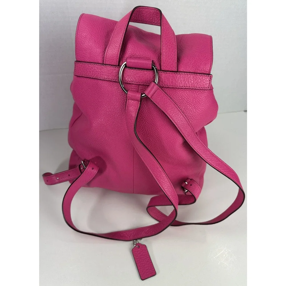 Coach Billie Pebbled Leather Backpack Purse Hot Pink Bag Turnlock Pockets - Picture 6 of 16
